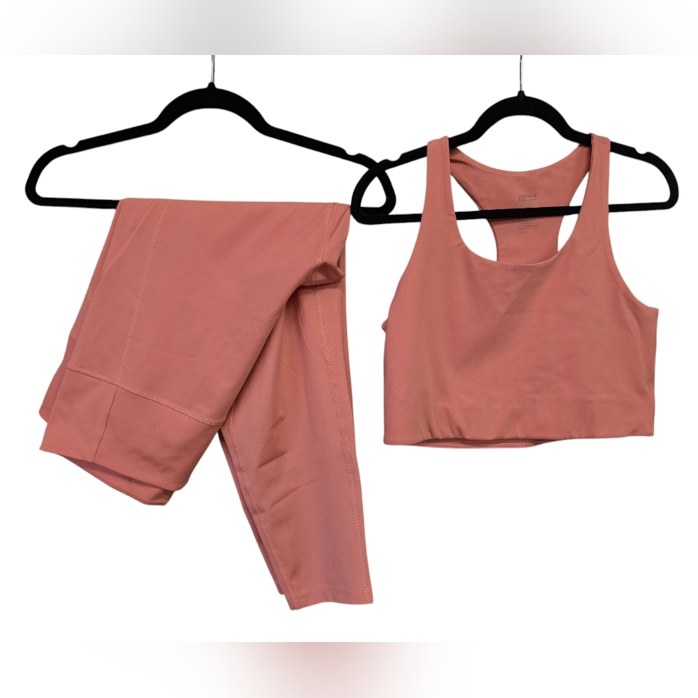 Girlfriend Collective Salmon Pink High Rise Capri Legging XXL & Sport Bra XL Set